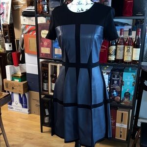 BCBGMaxAzria Black and Blue Panel Midi Dress